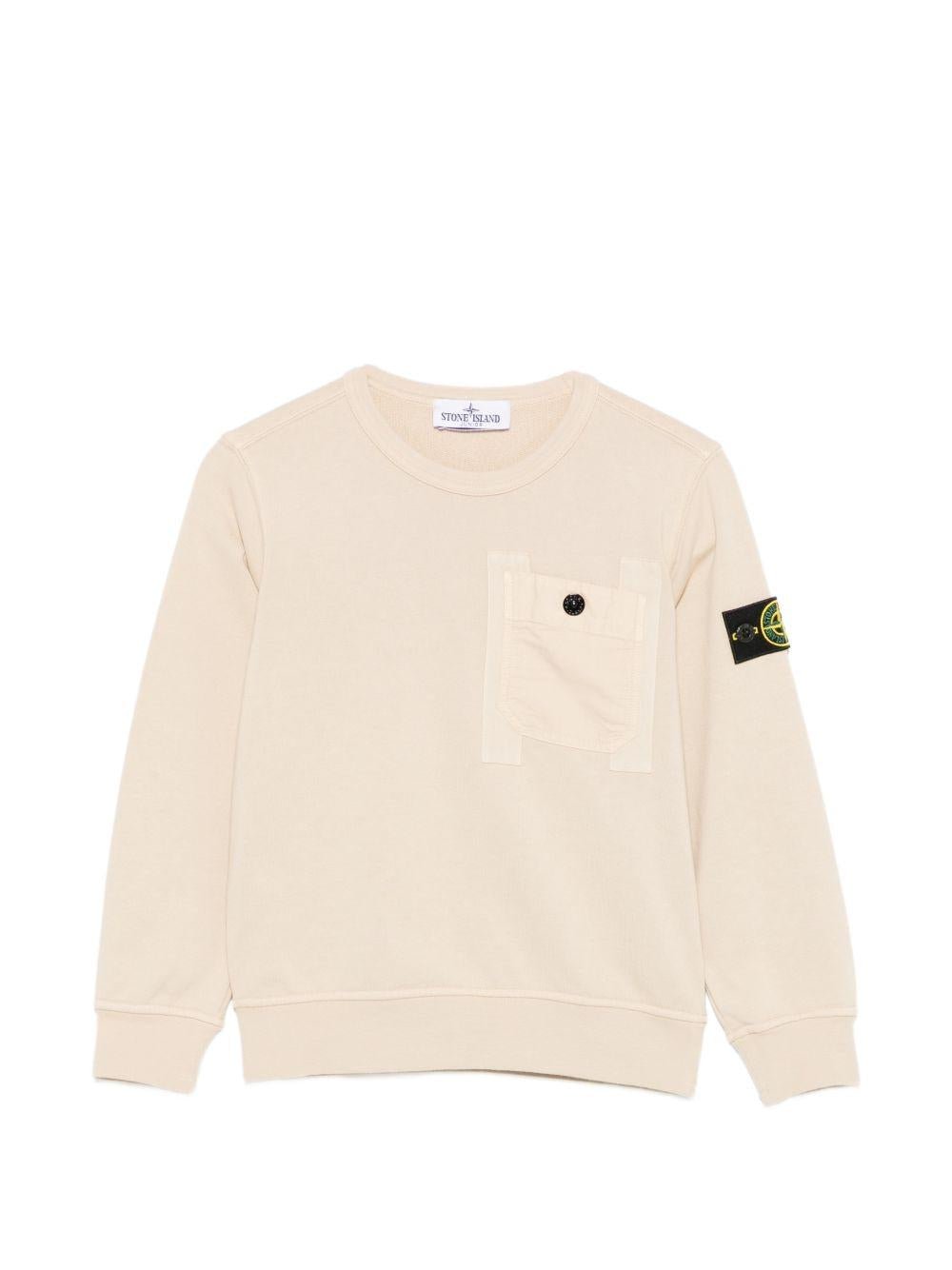 Felpa per bambino Stone Island Junior beige con applicazione logo sulla manica - Rubino Kids