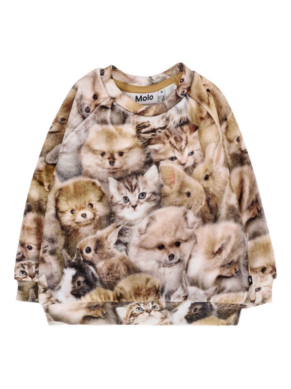 Felpa per neonata Molo marrone con stampa animali - Rubino Kids