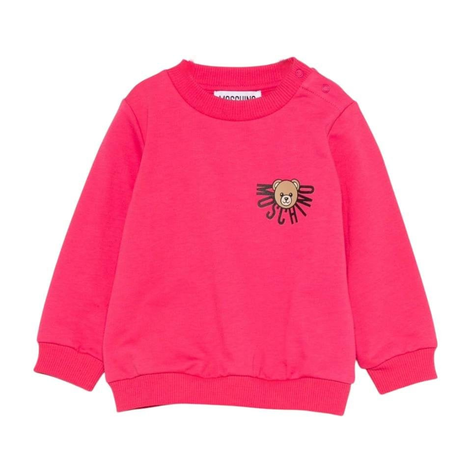 Felpa per neonata Moschino Kids fucsia con logo Teddy Bear - Rubino Kids