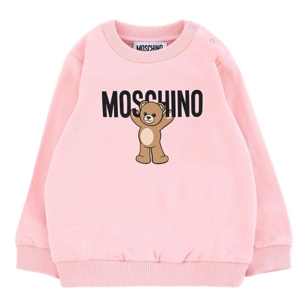 Felpa per neonata Moschino Kids rosa con logo Teddy Bear - Rubino Kids