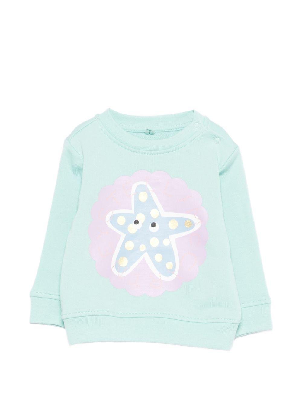 Felpa per neonata Stella McCartney Kids azzurra con stampa stella marina - Rubino Kids