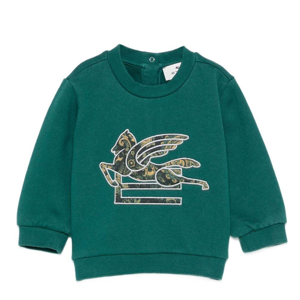 Felpa per neonati Etro Kids verde con ricamo Pegaso e chiusura con bottoni - Rubino Kids