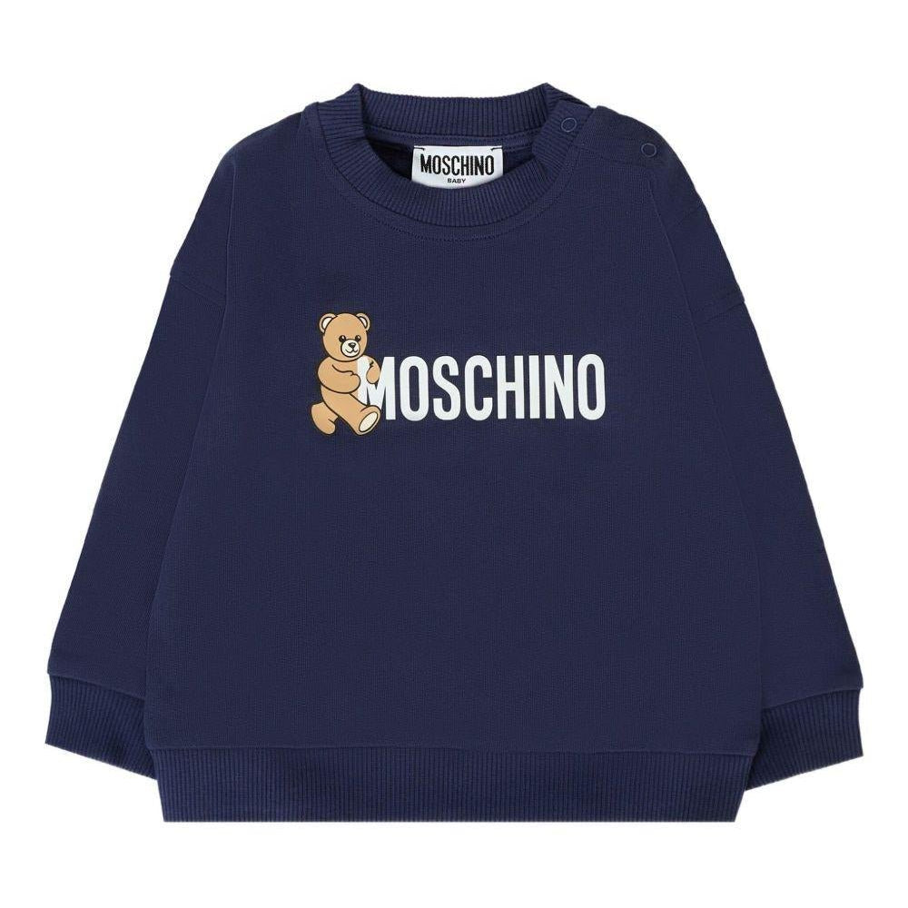 Felpa per neonato Moschino Kids blu con stampa logo - Rubino Kids