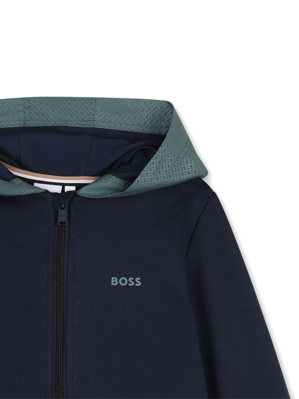 Felpe da bambino Boss Kids blu scuro con cappuccio e zip - Rubino Kids