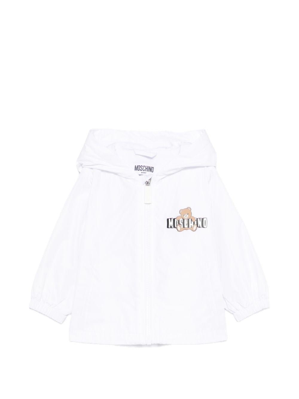 Giacca antipioggia per neonati Moschino Kids bianca con stampa Teddy Bear - Rubino Kids