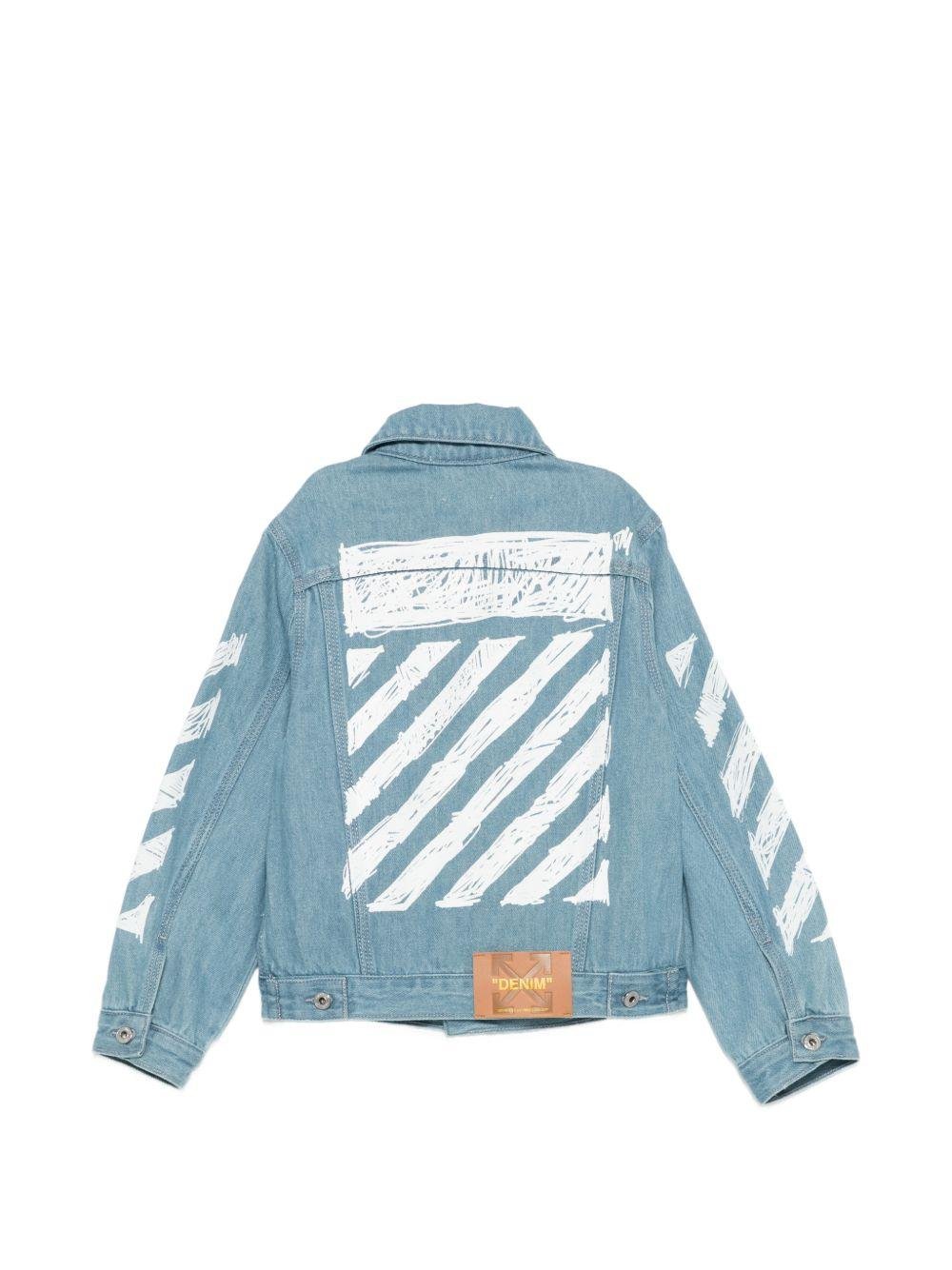 Giacca di jeans per bambino Off - White Kids denim con stampa strisce sulle maniche - Rubino Kids