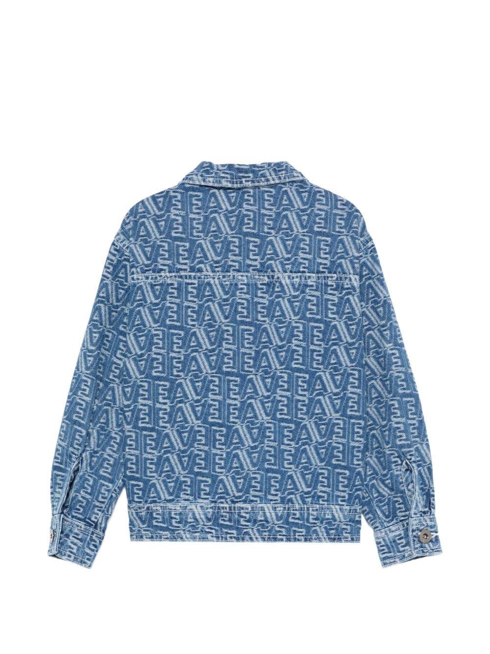 Giacca per bambino Emporio Armani Kids blu con logo all - over - Rubino Kids