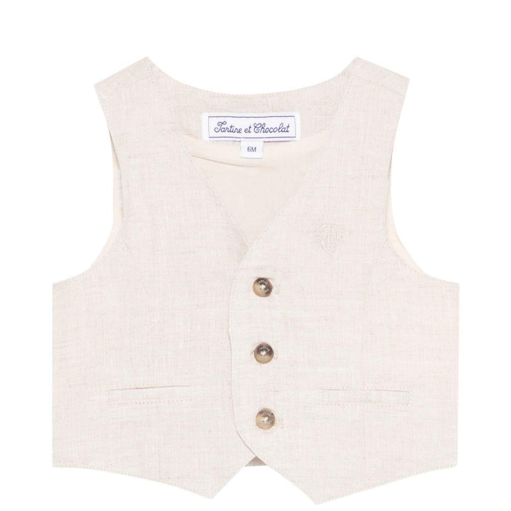 Gilet per neonato Tartine Et Chocolat beige con scollo a V - Rubino Kids