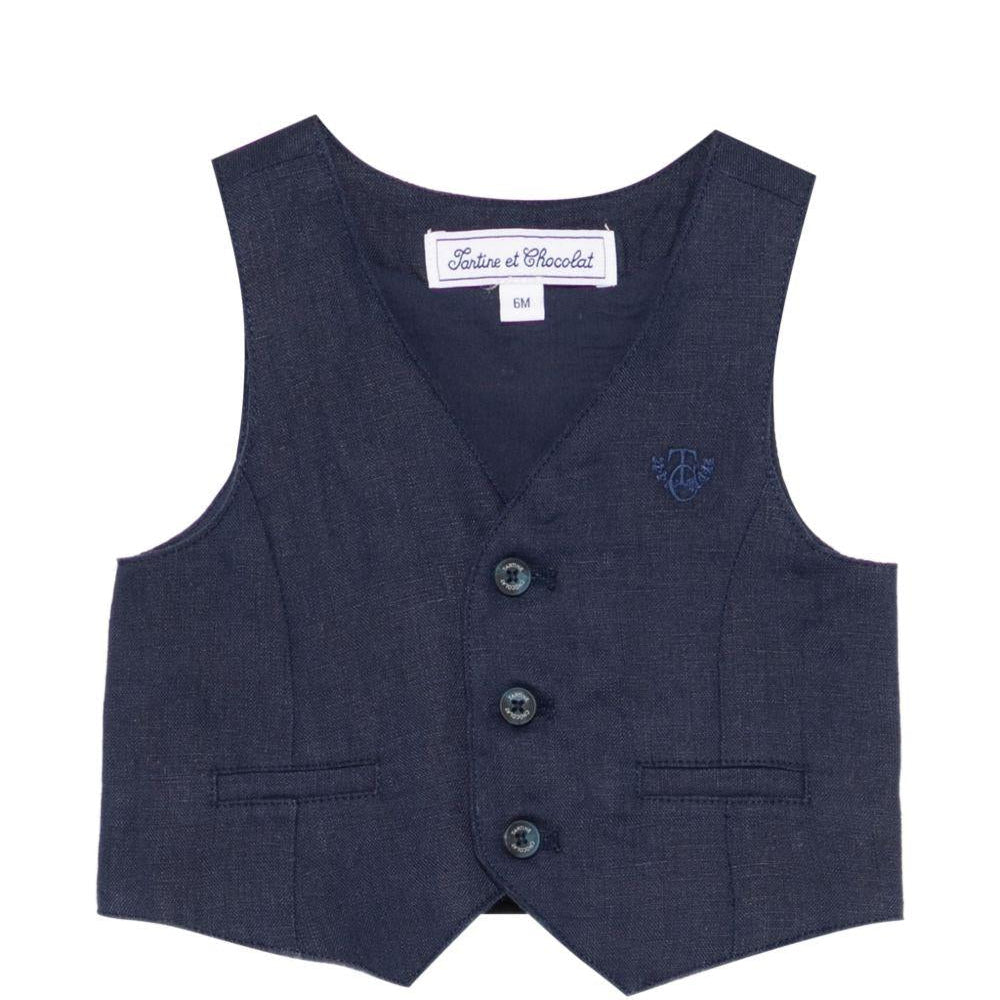 Gilet per neonato Tartine Et Chocolat blu con logo ricamato sul davanti - Rubino Kids