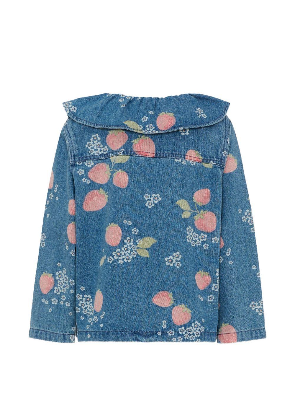 Giubbino per bambina Konges Sløjd denim con stampa fragole all - over - Rubino Kids