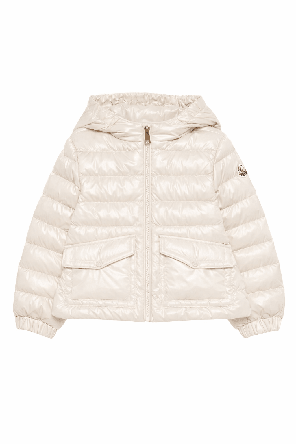 Giubbino per bambina Moncler Kids bianco con cappuccio - Rubino Kids