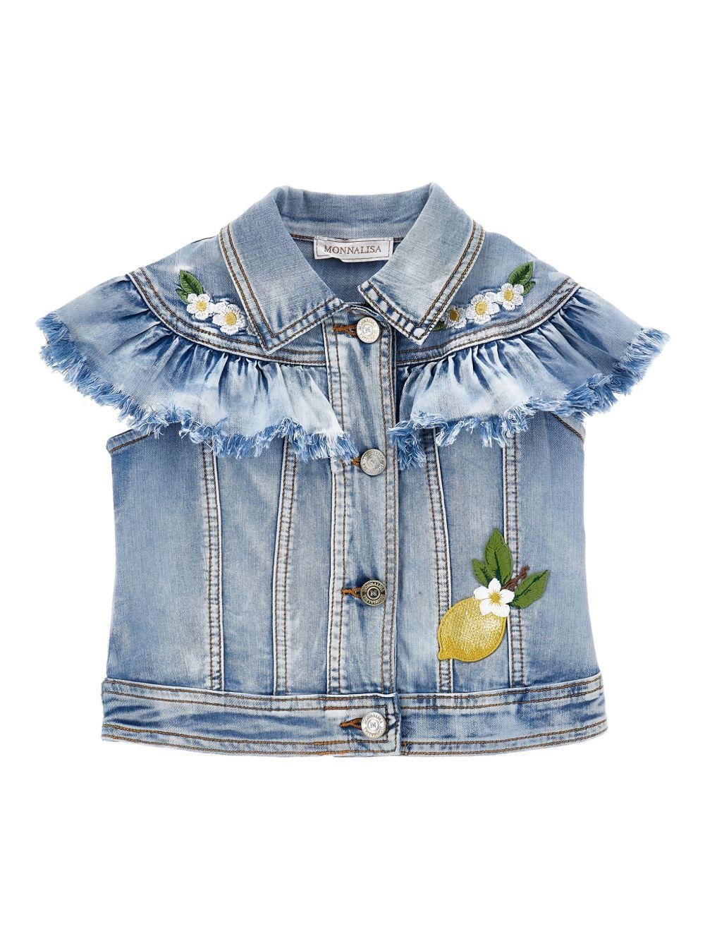 Giubbino per bambina Monnalisa in denim con applicazioni limone - Rubino Kids