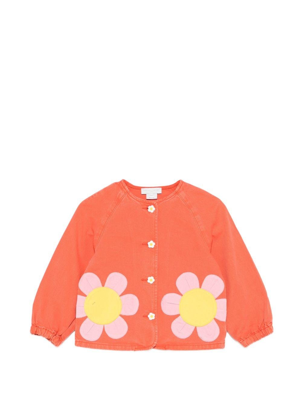 Giubbino per bambina Stella McCartney Kids arancione con applicazioni floreali - Rubino Kids