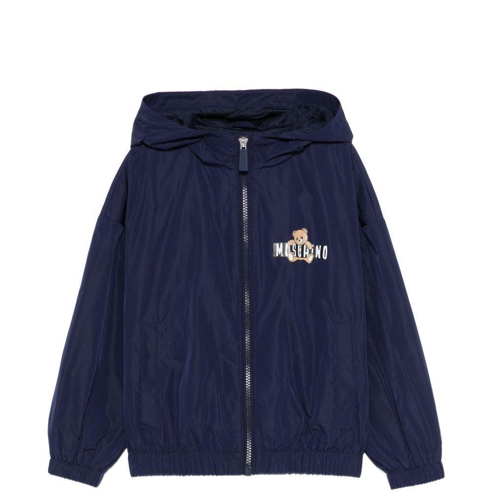 Giubbino per bambini Moschino Kids blu con stampa Teddy Bear sul davanti - Rubino Kids