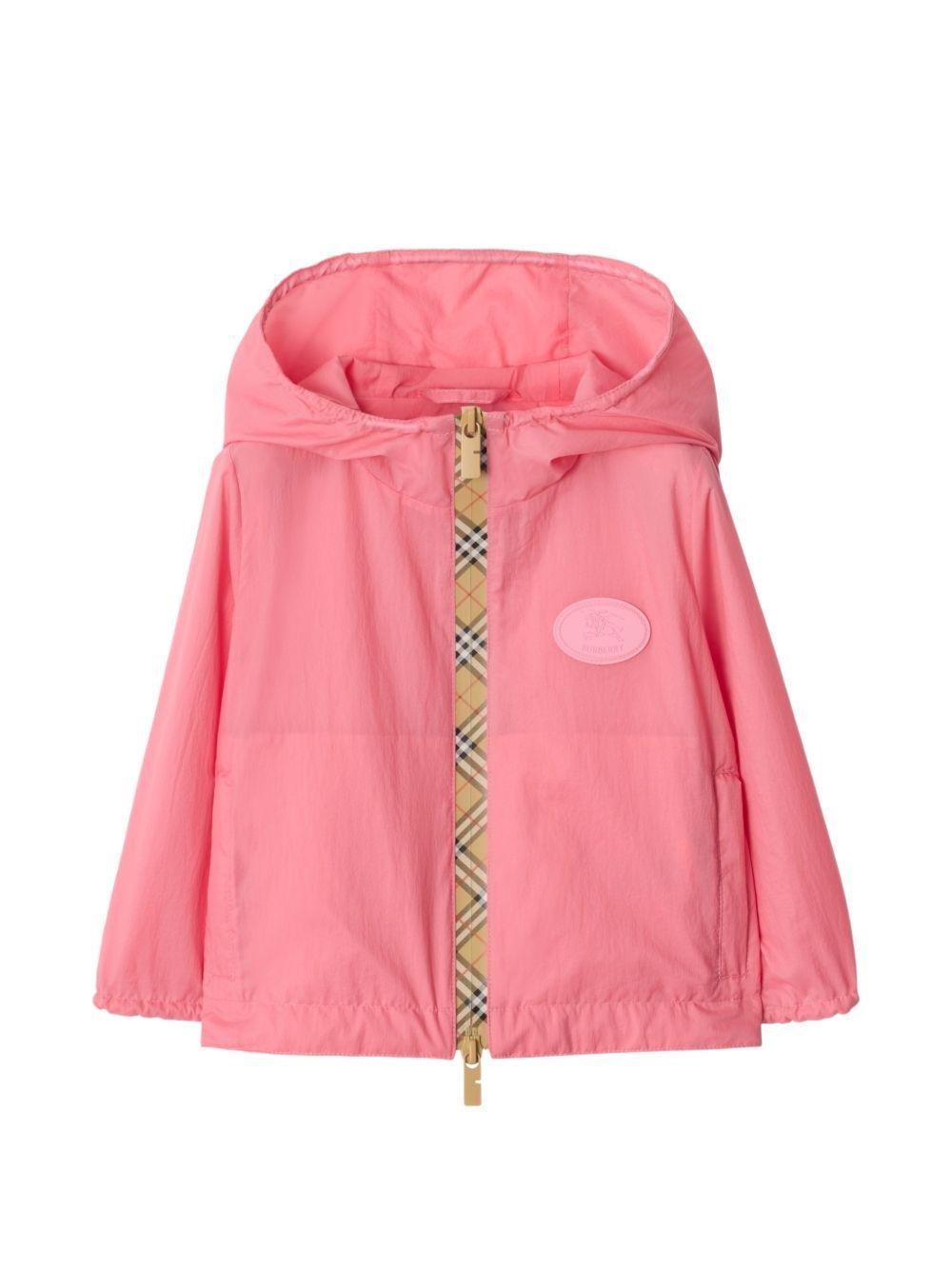 Giubbino per neonata Burberry Kids rosa con inserti con motivo Vintage Check - Rubino Kids