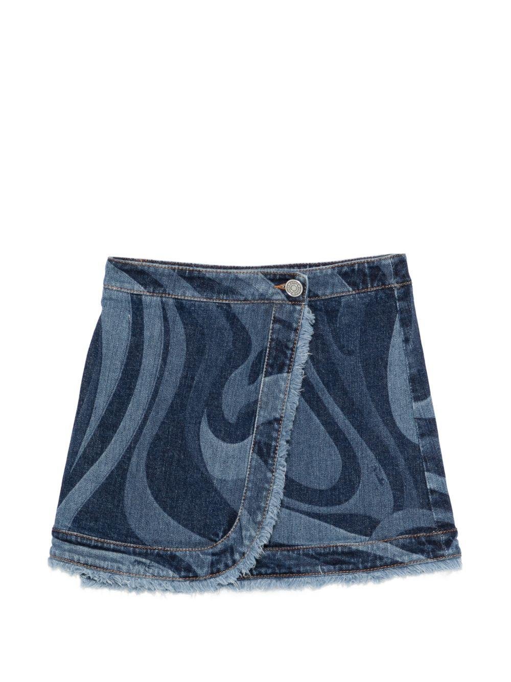 Gonna doppio giro per bambina Emilio Pucci Junior denim con motivo a spirale - Rubino Kids