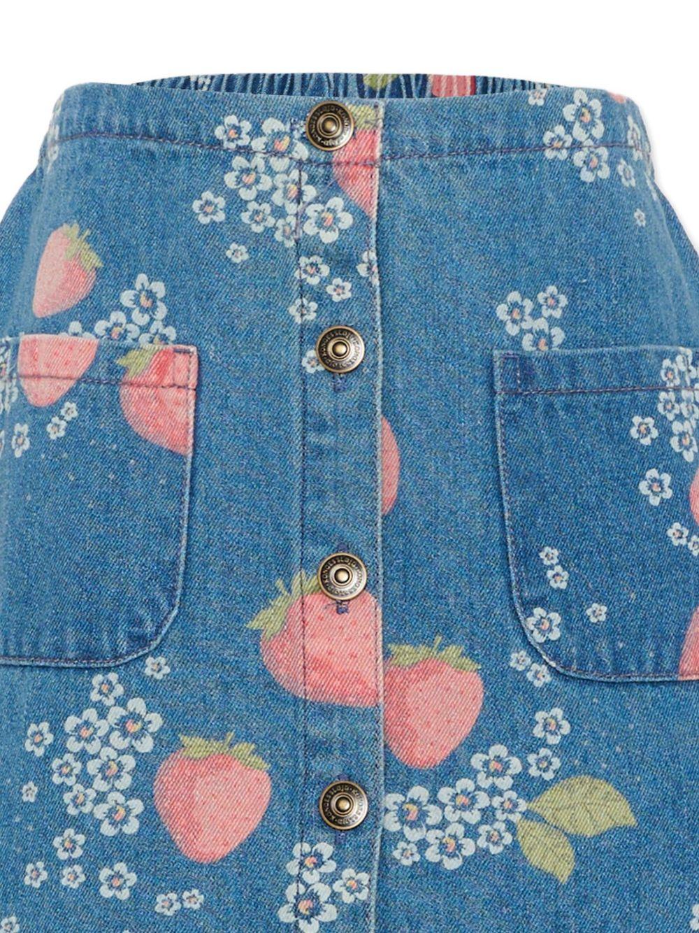 Gonna per bambina Konges Sløjd denim con stampa fragole all - over - Rubino Kids