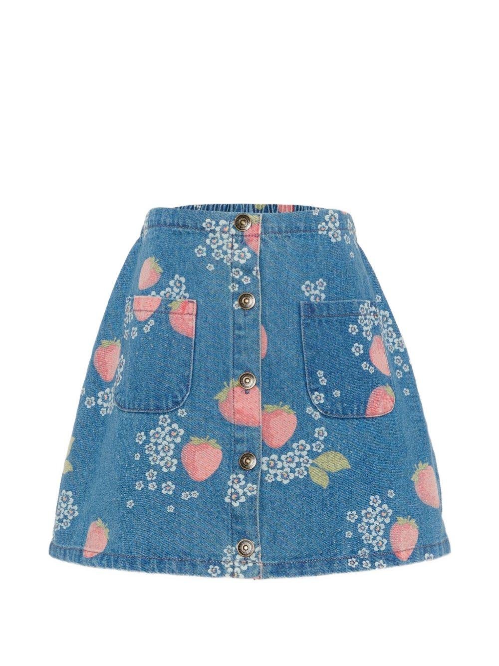 Gonna per bambina Konges Sløjd denim con stampa fragole all - over - Rubino Kids