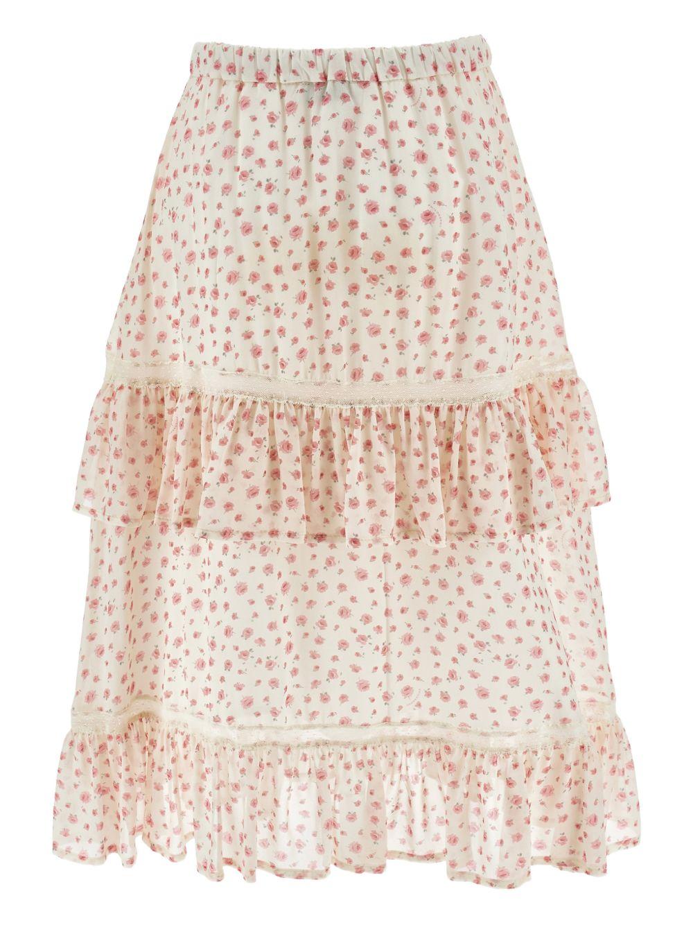 Gonna per bambina Philosophy di Lorenzo Serafini Kids bianca con stampa a fiori all - over - Rubino Kids