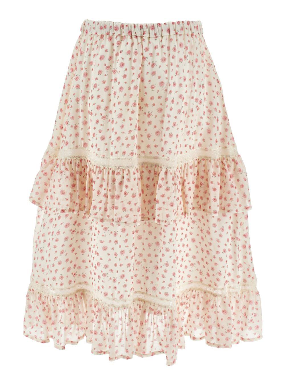 Gonna per bambina Philosophy di Lorenzo Serafini Kids bianca con stampa a fiori all - over - Rubino Kids