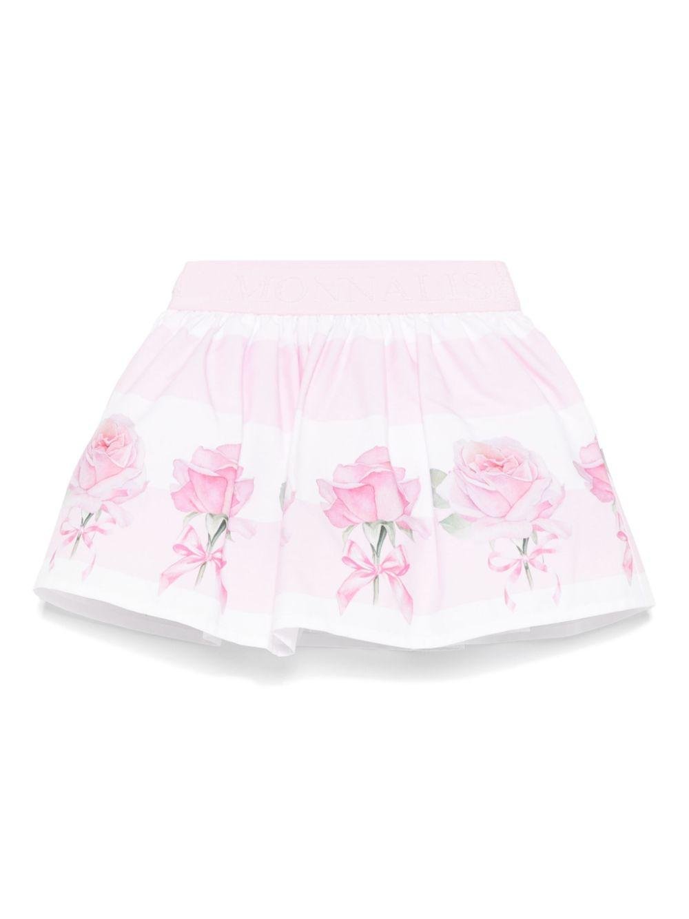 Gonna per neonata Monnalisa rosa con stampa rose all - over - Rubino Kids