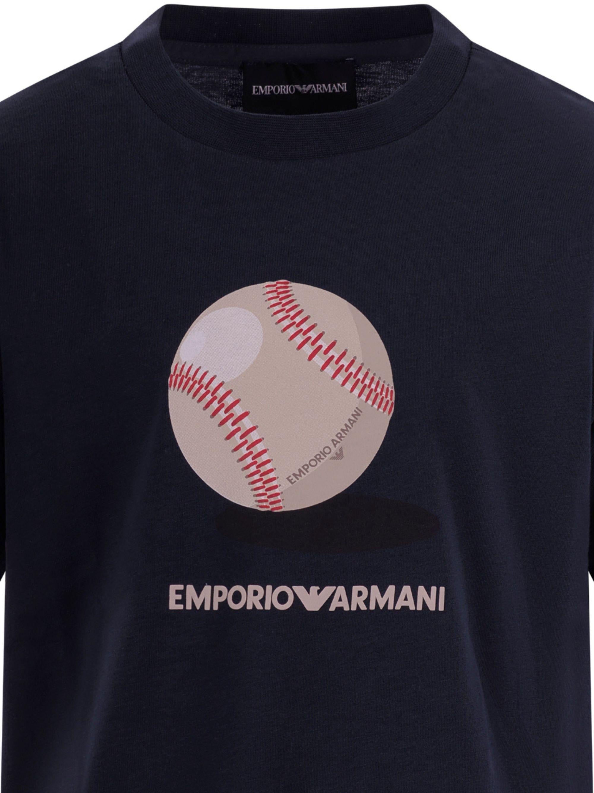 T-shirt per bambino Emporio Armani Kids blu con stampa pallina da baseball EB001344 AF14503 UB096 EMPORIO ARMANI KIDS