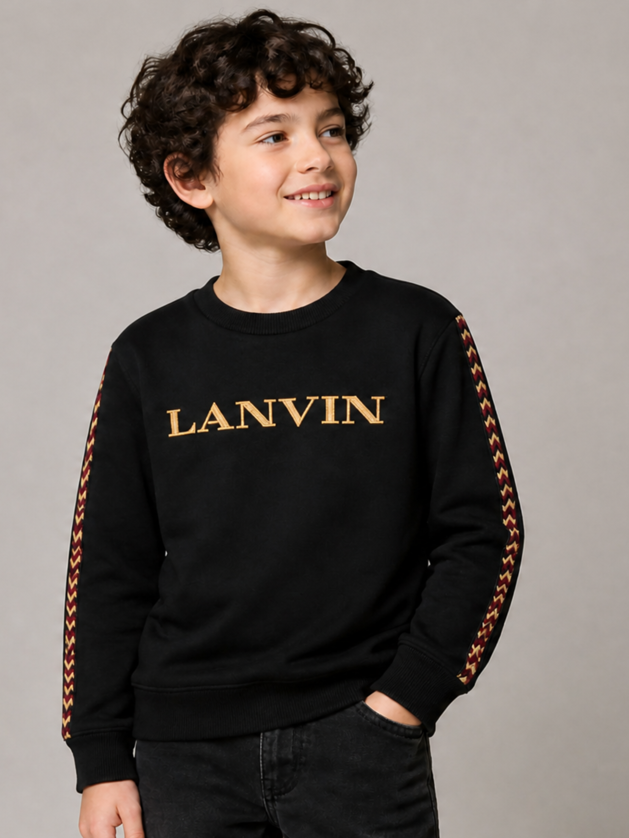 Felpa per bambini Lanvin Enfant nero con ricamo logo sul davanti N30401 09B LANVIN KIDS