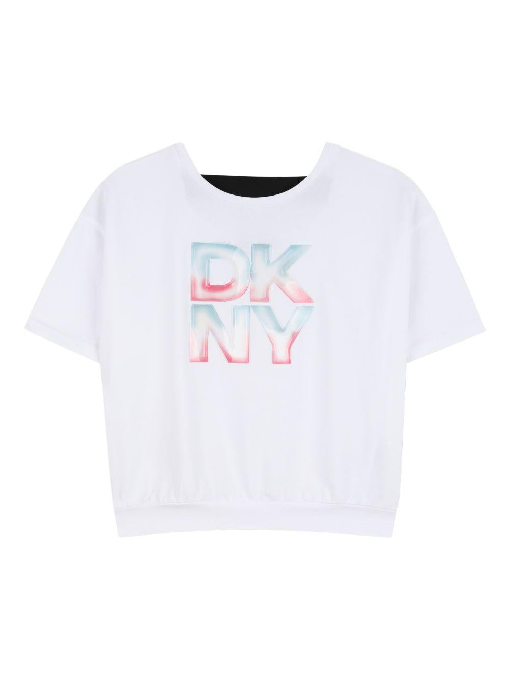 T-shirt per bambina Dkny Kids bianca con orlo elasticizzato D62624 10P DKNY KIDS