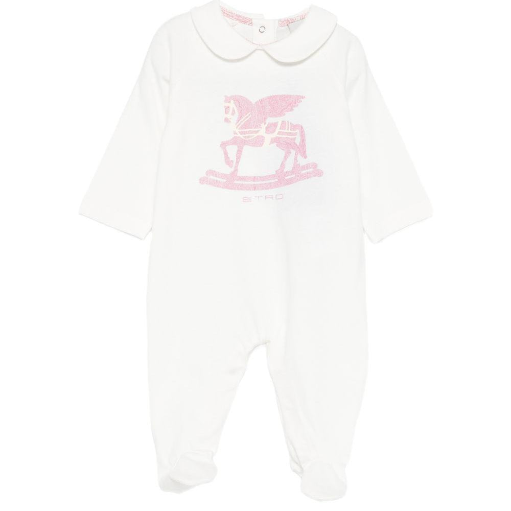 Set tutina, bavaglino e cappellino per neonata ETRO KIDS bianchi con stampa Pegaso (set 3 pezzi) GYB540 Z3672 102RS ETRO KIDS