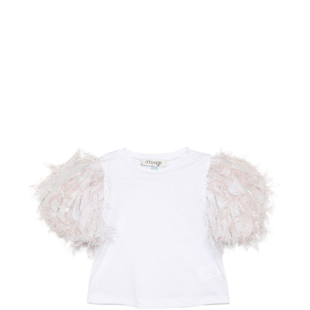 T-shirt per bambina Alapage bianca con maniche a sbuffo a contrasto AL90 ROSA A'LAPAGE KIDS