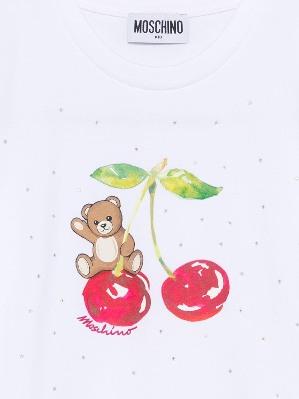 T-shirt per bambina Moschino Kids bianca con grafica ciliegia HFM06KLBA10 10101 MOSCHINO KIDS