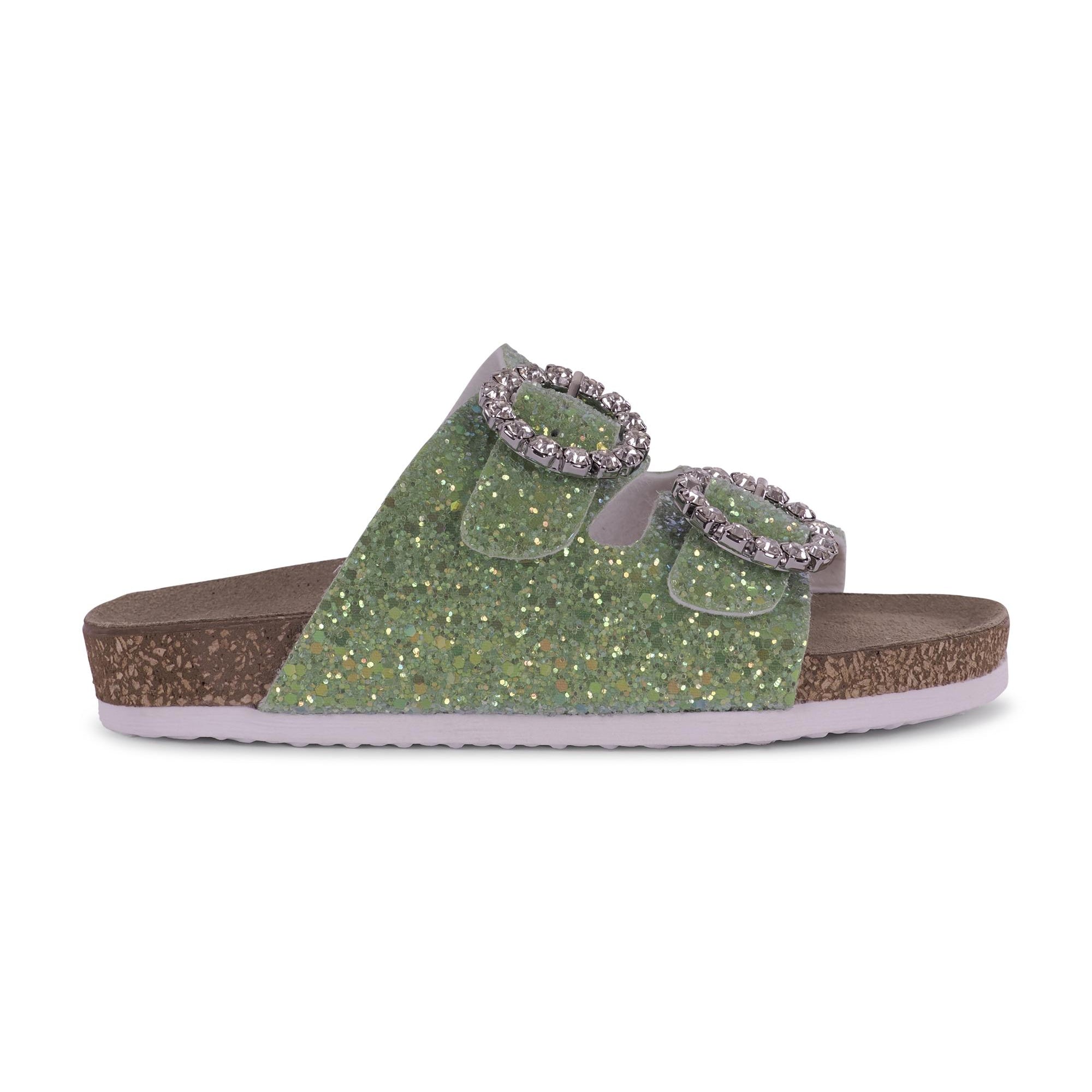 Slippers per bambina Monnalisa verde con fibbia 87G005 7714 G020 MONNALISA KIDS