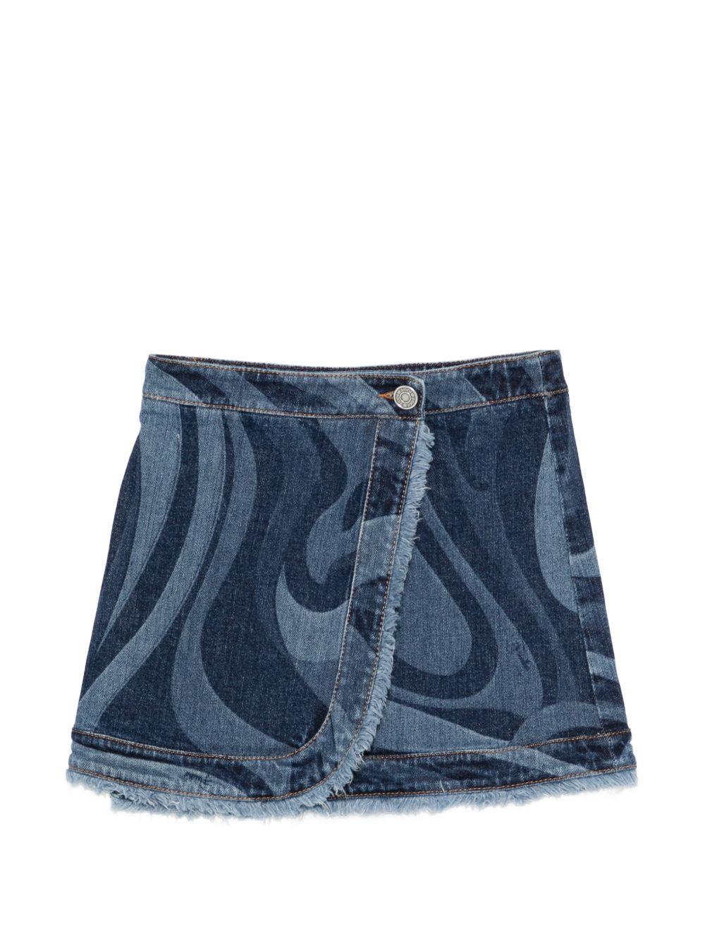 Gonna doppio giro per bambina Emilio Pucci Junior denim con motivo a spirale PY7B71 L0384 620 EMILIO PUCCI KIDS