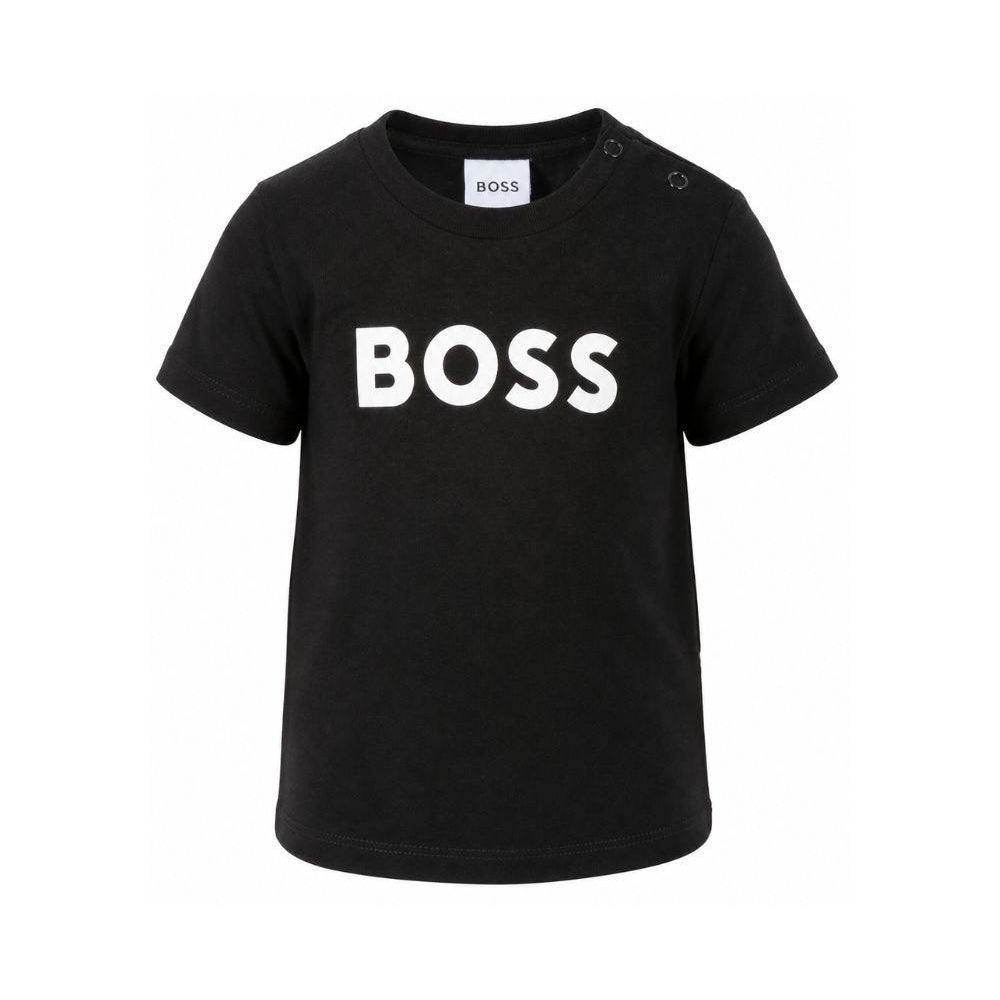 T-shirt per neonato Boss Kids nera con stampa logo sul davanti J05P12 09B BOSS KIDS