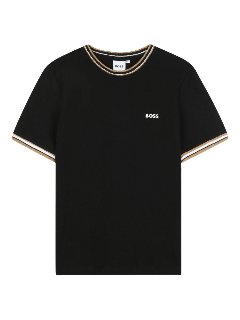T-shirt per bambino BOSS Kids nera con logo ricamato J52368 09B BOSS KIDS