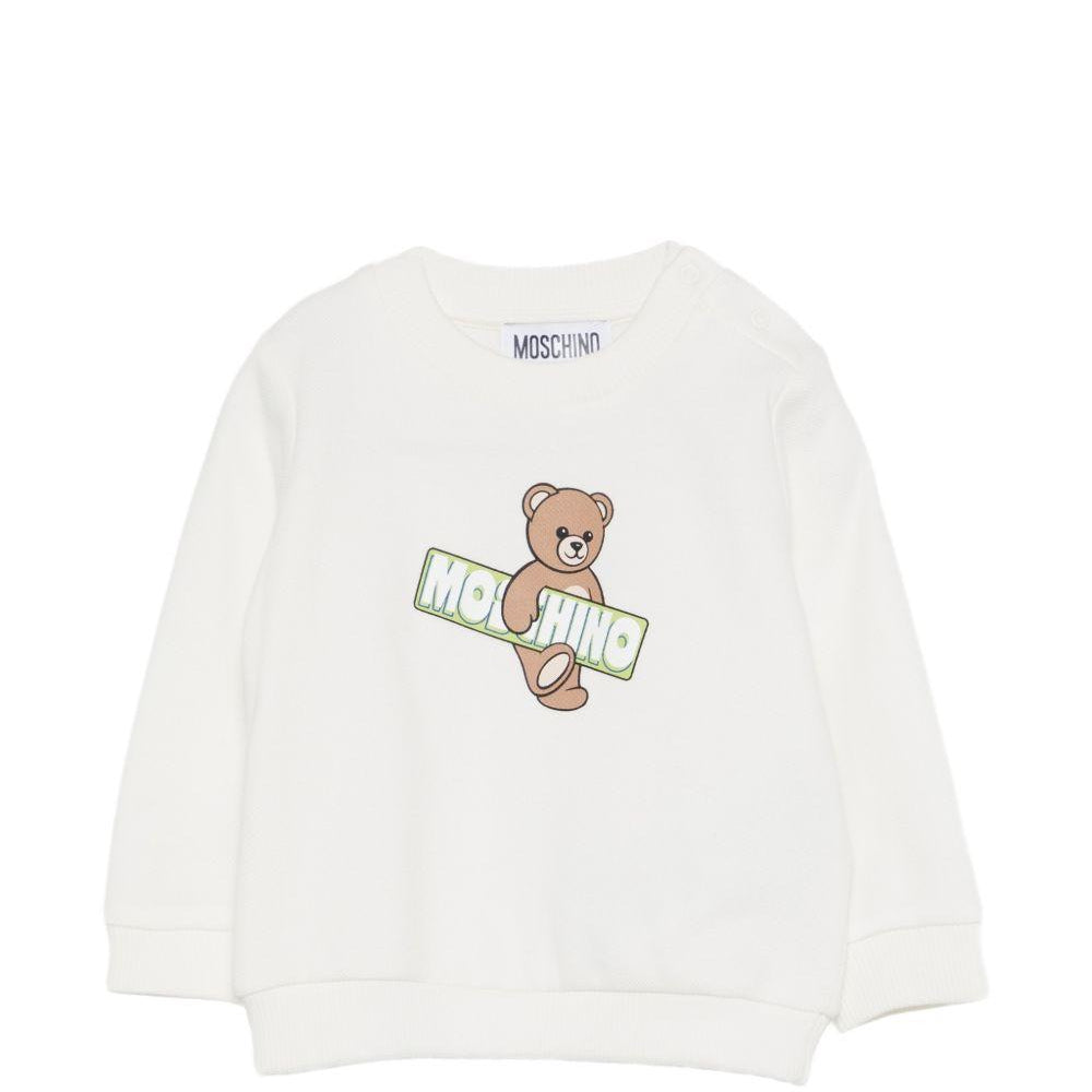 Felpa per neonati Moschino Kids bianca con stampa orsetto sul davanti MWF060LCA90 10063 MOSCHINO KIDS