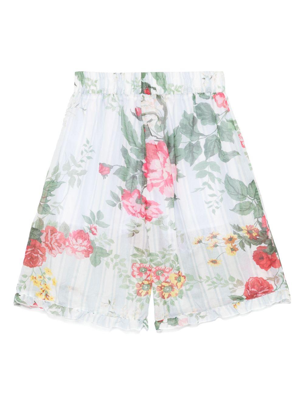 Shorts per bambina Vivetta azzurro in misto cotone e seta con stampa floreale all-over VE2559 AZZURRO VIVETTA KIDS