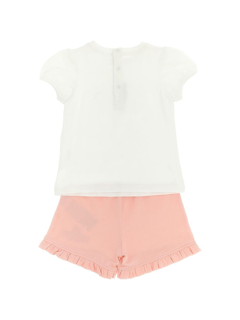 Set t-shirt e shorts per neonata Moschino Kids rosa con stampa Teddy Bear MBG01OLBA00 85010 MOSCHINO KIDS