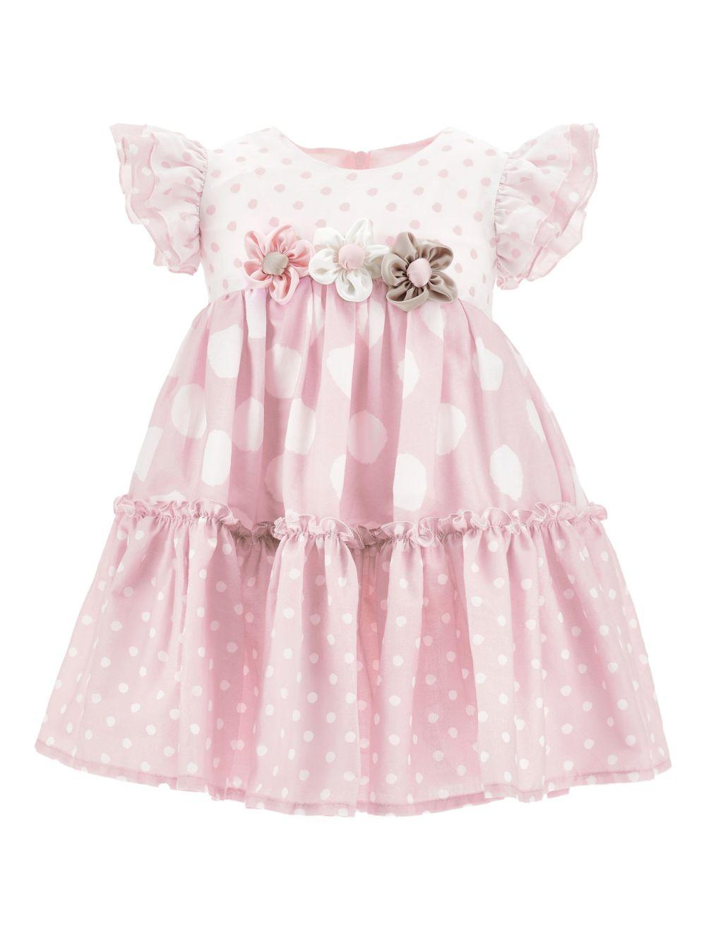 Abito per neonata Monnalisa rosa con stampa a pois 31G908 7662 9001 MONNALISA