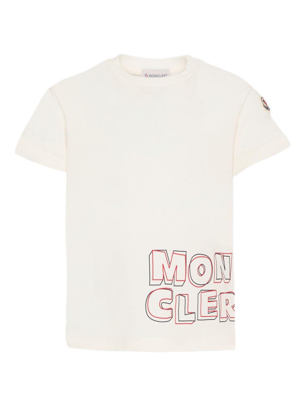 T-shirt per bambino Moncler Enfant bianca con stampa logo sul davanti L19548C0000689AFV 034 MONCLER KIDS