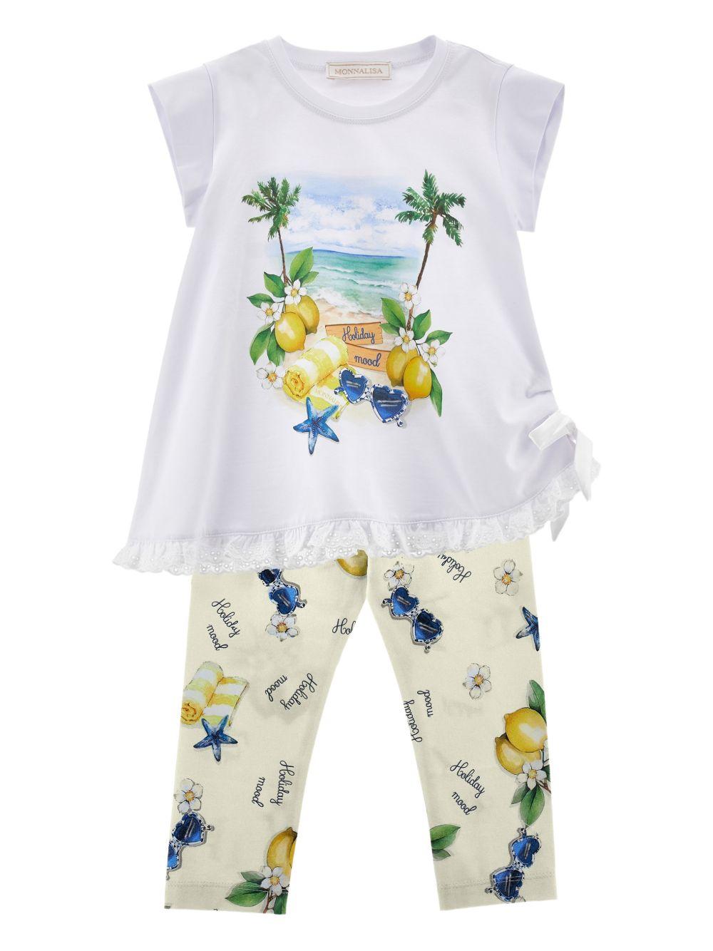 Set t-shirt e pantaloni per bambina Monnalisa multicolore con stampa grafica limoni 19G506RU 7032 9914 MONNALISA KIDS