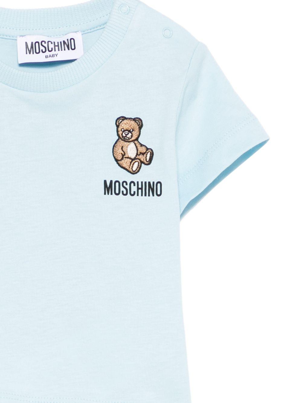 T-shirt per neonato Moschino Kids azzurra con ricamo Teddy Bear MUM04TLAA02 40304 MOSCHINO KIDS