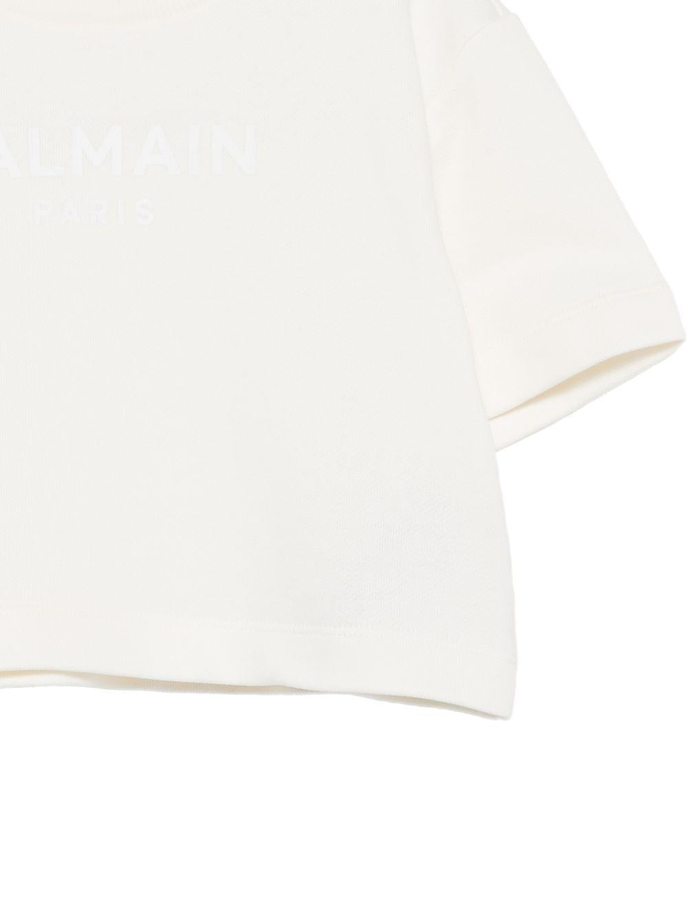 T-shirt per bambina Balmain Kids bianca con design crop BY4A01 Z3183 102BC BALMAIN KIDS