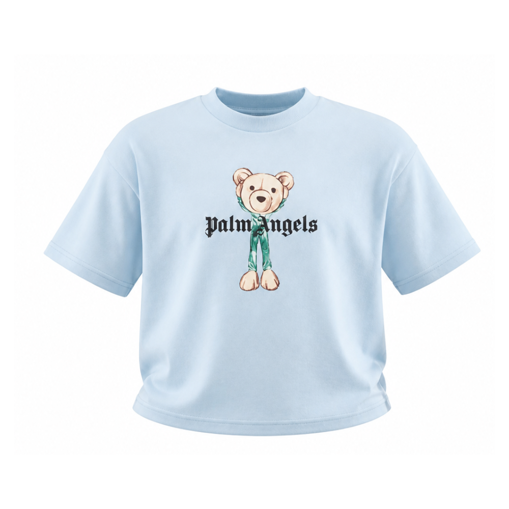 T-shirt per bambino Palm Angels Kids azzurra con stampa grafica PBAA002S26JER004 960 PALM ANGELS KIDS
