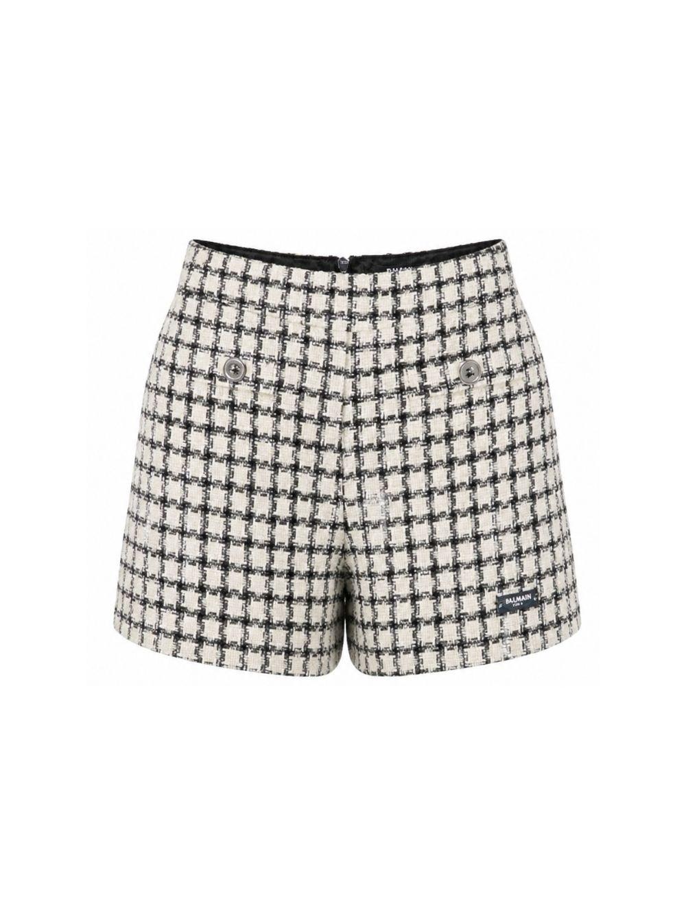 Shorts per bambina Balmain Kids bianco e neri con motivo a quadri BZ6B51 E0253 102AG BALMAIN KIDS