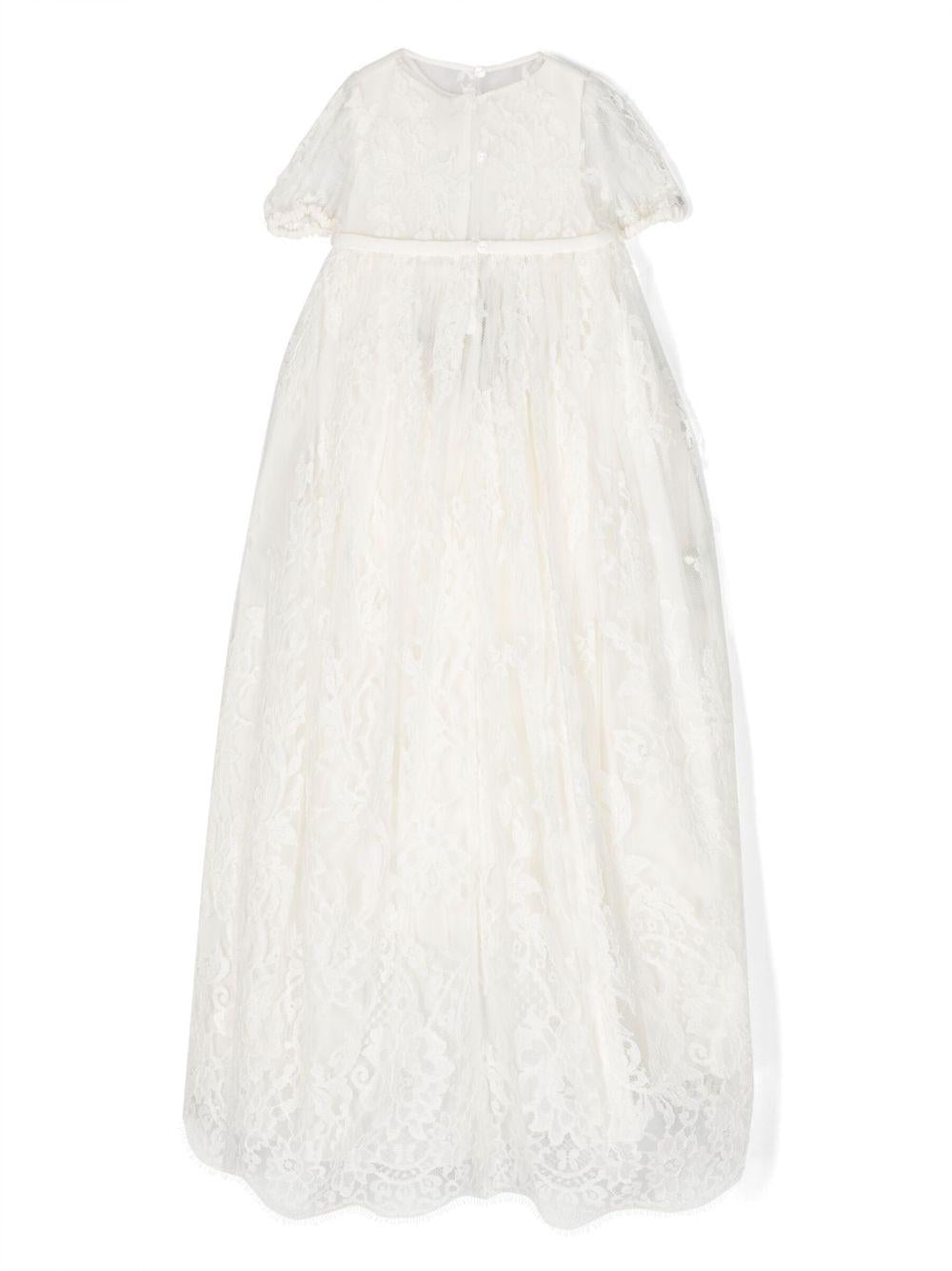 Abito battesimale per neonata Dolce & Gabbana Kids bianco con decorazione in pizzo L0EGG0 G7J1C S9000 DOLCE & GABBANA KIDS