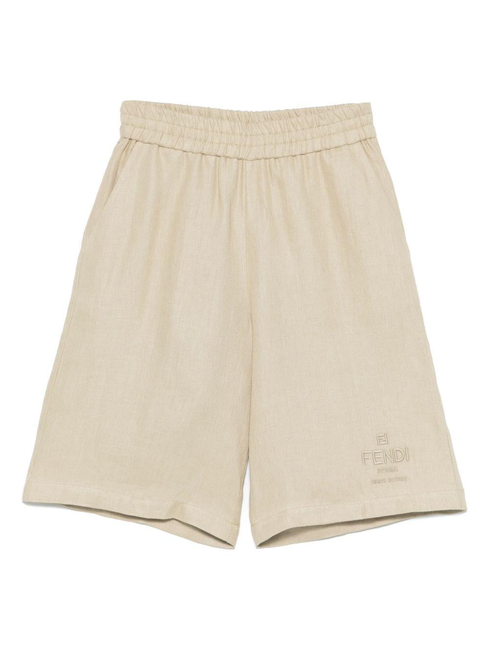 Shorts per bambino Fendi Kids beige con ricamo JMF524 ATRX F019Z FENDI KIDS