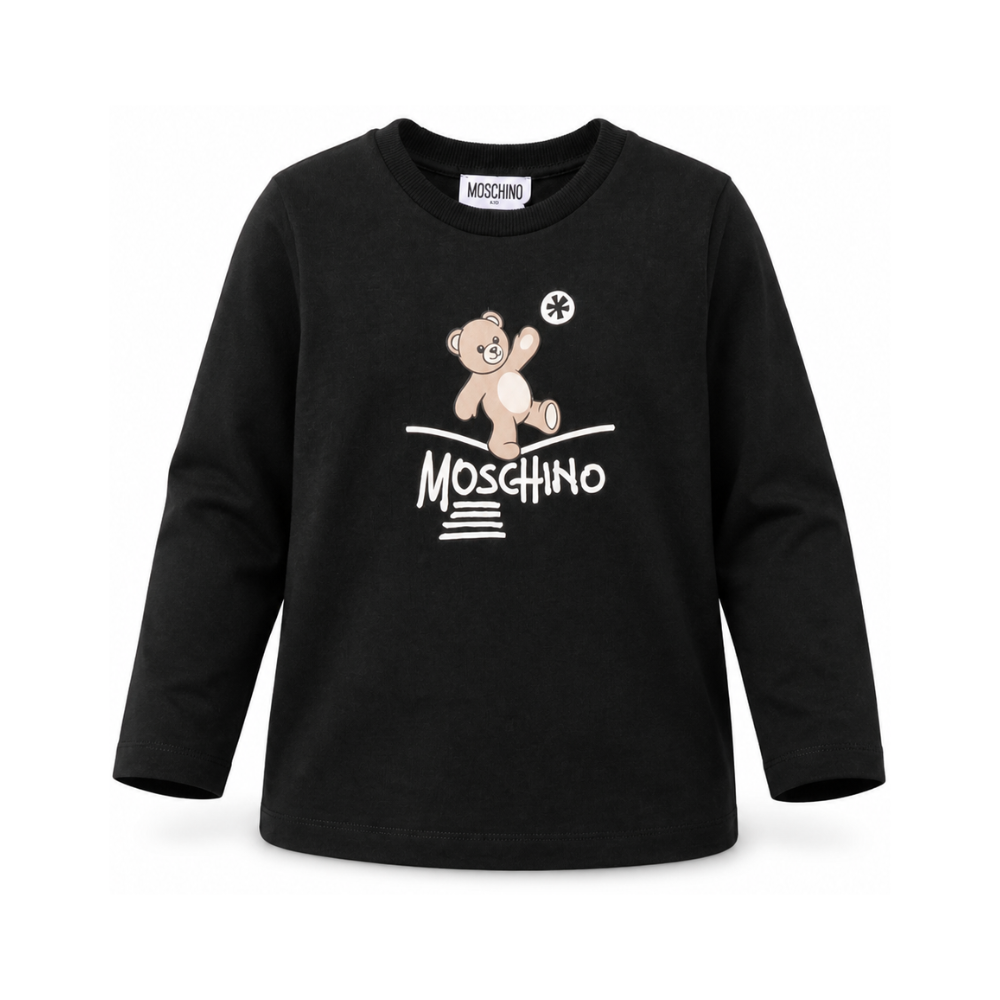 T-shirt per bambini Moschino Kids nera con motivo Teddy Bear HZO00JLAA20 60100 MOSCHINO KIDS