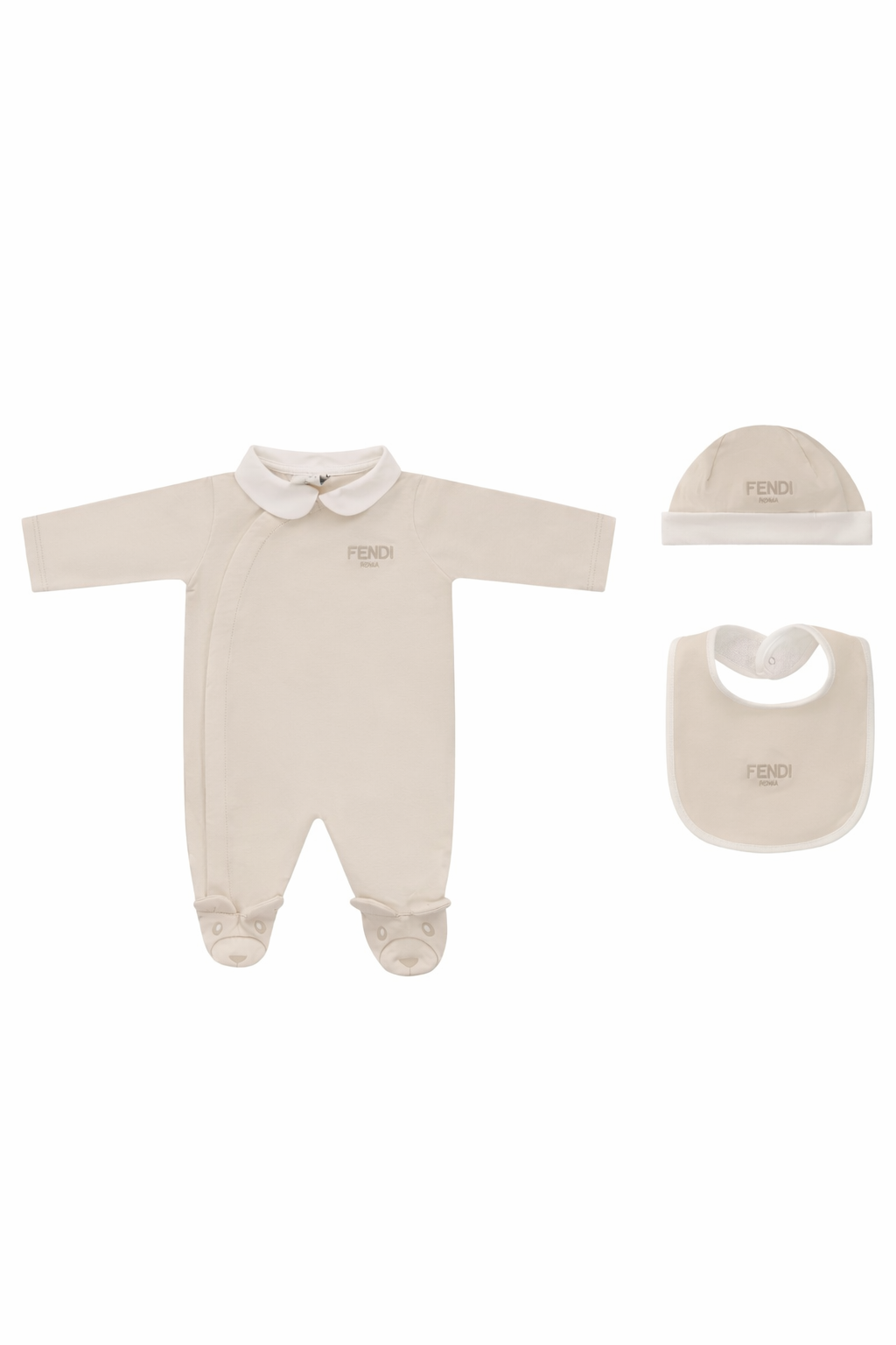 Set tre pezzi per neonata Fendi Kids beige con logo Fendi BUK154 ST8 F19J5 FENDI KIDS