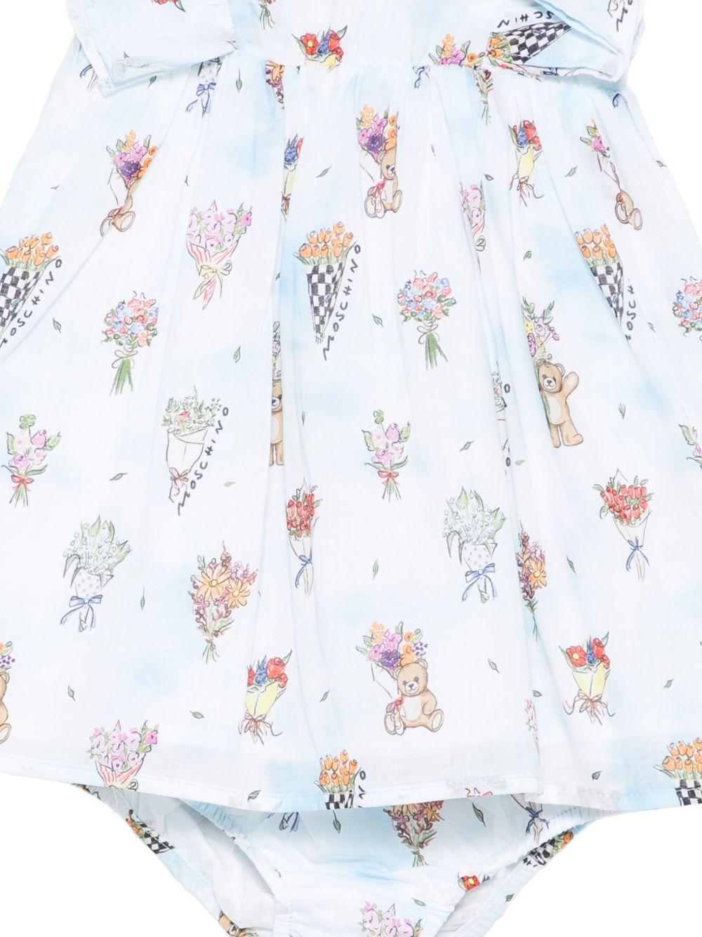 Abito per neonata Moschino Kids azzurro con stampa teddy bear all-over MDV0DAL1B13 83281 MOSCHINO KIDS